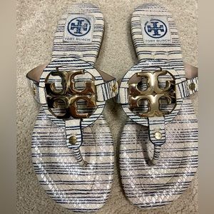 Tory Burch Miller sandal size 7 navy pinstripe